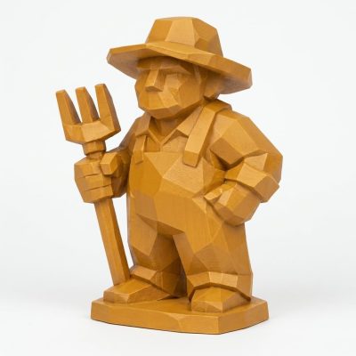 Wood Carved Farmer Collectible Figurine in Ochre Yellow Finish - 3D Printed in Canada (Ochre Yellow)