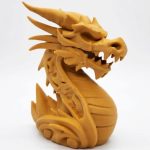 Wood-Carved Dragon Statue in Ochre Yellow Finish - Fierce Eastern-Inspired Sculpture - 3D Printed in Canada (Ochre Yellow)