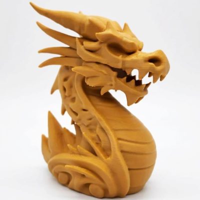 Wood-Carved Dragon Statue in Ochre Yellow Finish - Fierce Eastern-Inspired Sculpture - 3D Printed in Canada (Ochre Yellow)