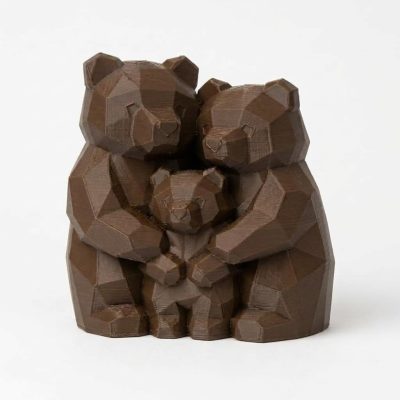 Wood Carved-Like Bear Family Figurine in Black Walnut Finish - 3D Printed in Canada (Black Walnut)