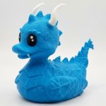 Horned Dragon Duck Figurine - Fantasy Collectible with Horns and Spiked Tail - Unique Desk Decor for Collectors - 3D Printed in Canada (Ocean Blue)