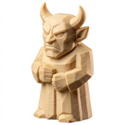 Wood Carved Demon Figurine in White Oak Finish - 3D Printed in Canada (White Oak)