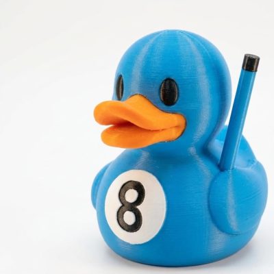 Billiards Duck Figurine – Funny Pool Ball Duck with Cue Stick for Desk, Bar or Game Room Display – 3D Printed in Canada (Ocean Blue)
