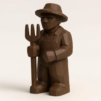 Wood Carved Country Life Collectible Figurine in Black Walnut Finish - 3D Printed in Canada (Black Walnut)
