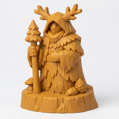 Edge of the Forest Collectible Figurine in Wood-Tone Finish - 3D Printed in Canada (Ochre Yellow)