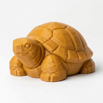Wood Carved-Like Tortoise Figurine - Unique Desk Decor for Collectors – 3D Printed in Canada - 3D Printed in Canada (Ochre Yellow)