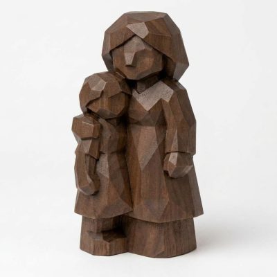 Wood Carved-Like Big Sister Figurine - Unique Desk Decor for Adults – 3D Printed in Canada - 3D Printed in Canada (Black Walnut)