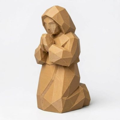 Wood Carved-Like Praying Figure Collectible Figurine - Unique Desk Decor for Adults 3D Printed in Canada - 3D Printed in Canada (Classic Birch)