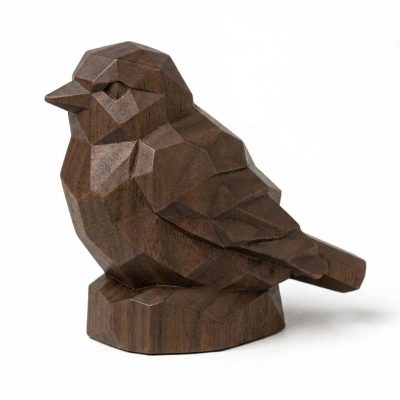 Wood Carved-Like Nightingale Figurine - Unique Desk Decor for Adults – 3D Printed in Canada - 3D Printed in Canada (Black Walnut)