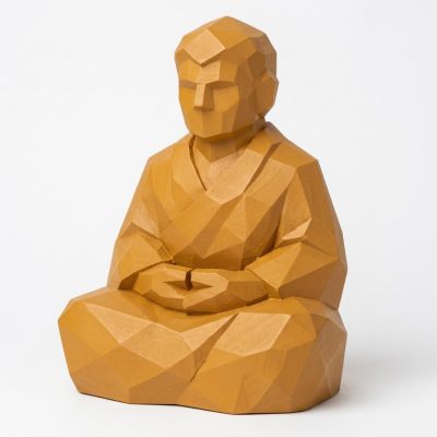 Wood Carved-Like Meditating Figure Figurine in Ochre Yellow Finish - 3D Printed in Canada (Ochre Yellow)