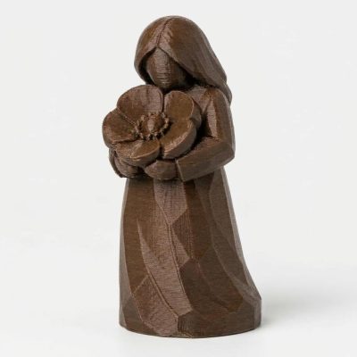 Wood Carved-Like Remembrance Poppy Figurine - Elegant Desk Decor for Collectors - 3D Printed in Canada (Black Walnut)