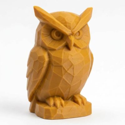 Wood Carved-Like Great Horned Owl Figurine - Unique Desk Decor for Adults – 3D Printed in Canada - 3D Printed in Canada (Ochre Yellow)