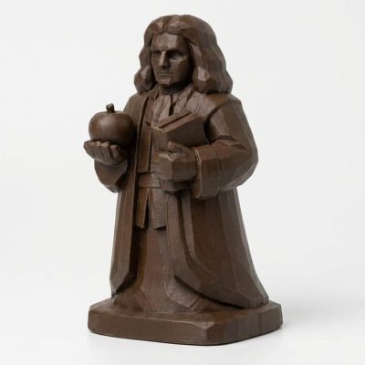 Wood Carved-Like Isaac Newton Figurine - Unique Desk Decor for Adults – 3D Printed in Canada - 3D Printed in Canada (Black Walnut)
