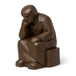 Wood Carved Contemplation Collectible Figurine in Black Walnut Finish - 3D Printed in Canada (Black Walnut)