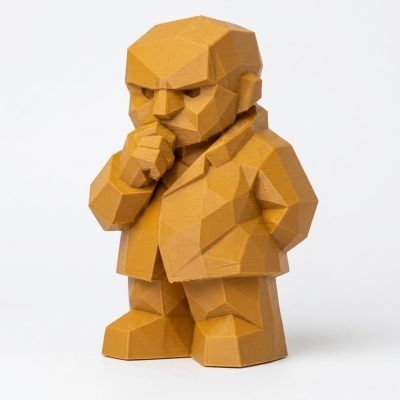 Wood Carved-Like Idea Form Figurine in Ochre Yellow Finish - 3D Printed in Canada (Ochre Yellow)