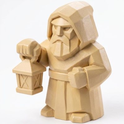 Wood Carved Lantern Figurine in White Oak Finish - 3D Printed in Canada (White Oak)