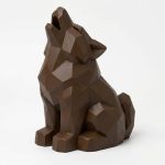 Wood-Carved-Like Howling Wolf Figurine in Black Walnut Finish - 3D Printed in Canada (Black Walnut)