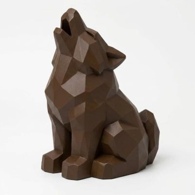 Wood-Carved-Like Howling Wolf Figurine in Black Walnut Finish - 3D Printed in Canada (Black Walnut)