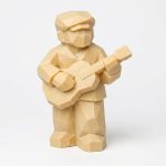 Wood Carved Guitar Player Collectible Figurine in White Oak Finish - 3D Printed in Canada (White Oak)