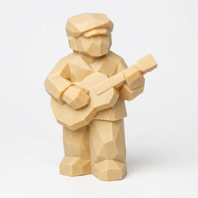 Wood Carved Guitar Player Collectible Figurine in White Oak Finish - 3D Printed in Canada (White Oak)