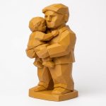 Wood Carved Father Holding Collectible Figurine in Ochre Yellow Finish - 3D Printed in Canada (Ochre Yellow)