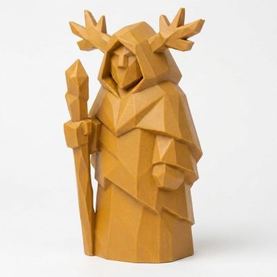 Wood Carved-Like Forest Guardian Figurine in Ochre Yellow Finish - 3D Printed in Canada (Ochre Yellow)