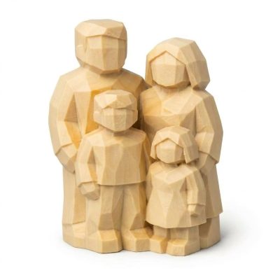 Wood Carved-Like Family of Four Figurine - Unique Desk Decor for Collectors – 3D Printed in Canada - 3D Printed in Canada (White Oak)