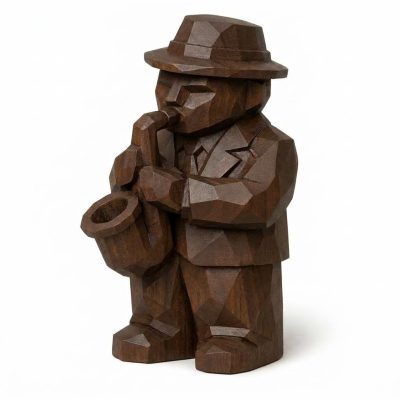Wood Carved-Like Jazz Musician Figurine in Black Walnut Finish - 3D Printed in Canada (Black Walnut)