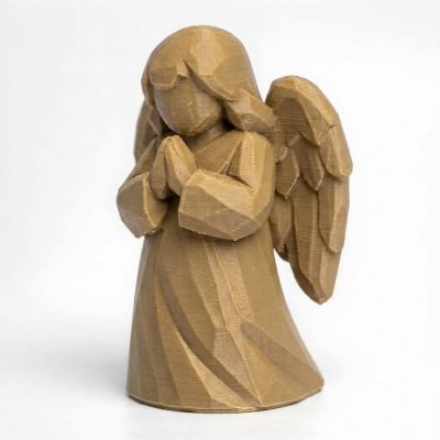 Wood Carved-Like Praying Angel Figurine - Unique Desk Decor for Adults 3D Printed in Canada - 3D Printed in Canada (Classic Birch)