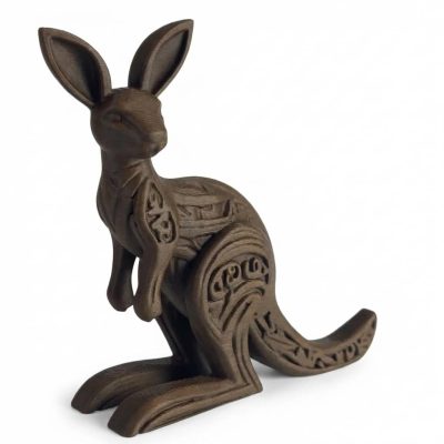 Wood-Carved Kangaroo Figurine in Black Walnut Finish - 3D Printed in Canada (Black Walnut)
