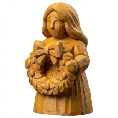 Wood Carved Christmas Wreath Woman Figurine in Ochre Yellow Finish - 3D Printed in Canada (Ochre Yellow)