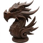 Wood-Carved Dragon Bust in Black Walnut Finish - Elegant Mythical Sculpture with Flowing Horns, Spiral Accents & Pose - 3D Printed in Canada (Black Walnut)
