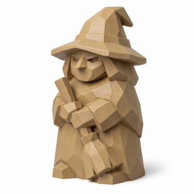 Wood Carved-Like Halloween Witch Figurine - Unique Desk Decor for Adults 3D Printed in Canada - 3D Printed in Canada (Classic Birch)