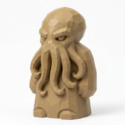 Wood Carved-Like Kraken Figurine - Unique Desk Decor for Adults 3D Printed in Canada - 3D Printed in Canada (Classic Birch)