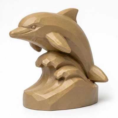Wood Carved-Like Dolphin Figurine - Unique Desk Decor for Adults 3D Printed in Canada - 3D Printed in Canada (Classic Birch)