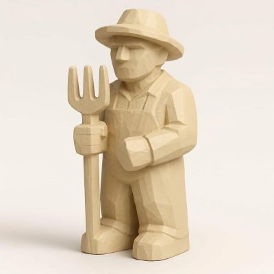 Wood Carved Country Life Collectible Figurine in White Oak Finish - 3D Printed in Canada (White Oak)