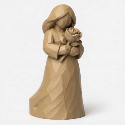 Wood Carved-Like Mother's Day Rose Figurine - Unique Desk Decor for Adults 3D Printed in Canada - 3D Printed in Canada (Classic Birch)