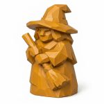 Wood Carved Witch Collectible Figurine in Ochre Yellow Finish - 3D Printed in Canada (Ochre Yellow)