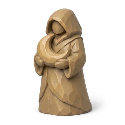 Wood Carved-Like Moon Keeper Figurine - Unique Desk Decor for Adults 3D Printed in Canada - 3D Printed in Canada (Classic Birch)
