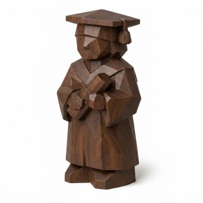 Wood Carved Graduate Collectible Figurine in Black Walnut Finish - 3D Printed in Canada (Black Walnut)