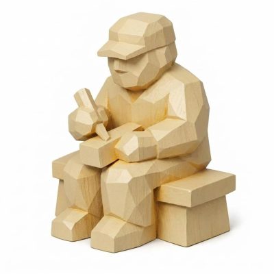 Wood Carved Bench at Work Collectible Figurine in White Oak Finish - 3D Printed in Canada (White Oak)