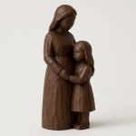 Wood Carved-Like Mother and Daughter Figurine in Black Walnut Finish - 3D Printed in Canada (Black Walnut)