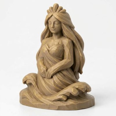 Wood Carved-Like Water Nymph Figurine - Unique Desk Decor for Adults 3D Printed in Canada - 3D Printed in Canada (Classic Birch)