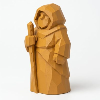 Wood Carved-Like Mountain Watcher Figurine in Ochre Yellow Finish - 3D Printed in Canada (Ochre Yellow)