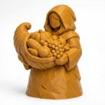 Wood Carved-Like Cornucopia Figurine - Elegant Desk Decor for Adults - Unique Gift Idea – 3D Printed in Canada - 3D Printed in Canada (Ochre Yellow)