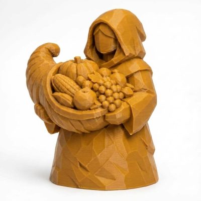 Wood Carved-Like Cornucopia Figurine - Elegant Desk Decor for Adults - Unique Gift Idea – 3D Printed in Canada - 3D Printed in Canada (Ochre Yellow)