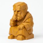 Wood Carved-Like Philosopher Figurine in Ochre Yellow Finish - Unique Desk Decor for Collectors - 3D Printed in Canada (Ochre Yellow)