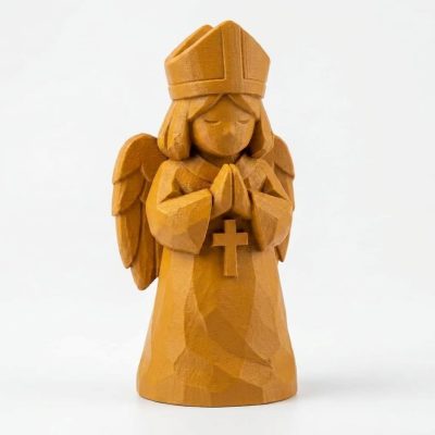 Wood Carved-Like Confirmation Angel Figurine - Unique Desk Decor for Adults – 3D Printed in Canada - 3D Printed in Canada (Ochre Yellow)
