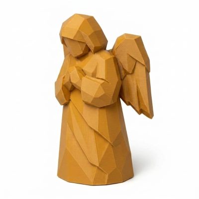 Wood Carved Angel of Remembrance Collectible Figurine in Ochre Yellow Finish - 3D Printed in Canada (Ochre Yellow)