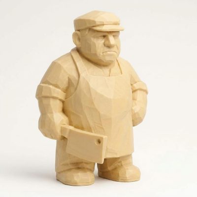 Wood Carved-Like Butcher Figurine - Unique Desk Decor for Adults – 3D Printed in Canada - 3D Printed in Canada (White Oak)